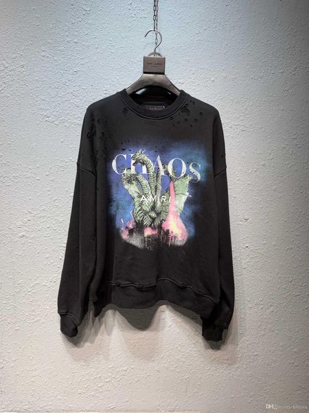 

falection 19fw ami mike godzilla chaos dragon print ripped cotton толстовка, Black