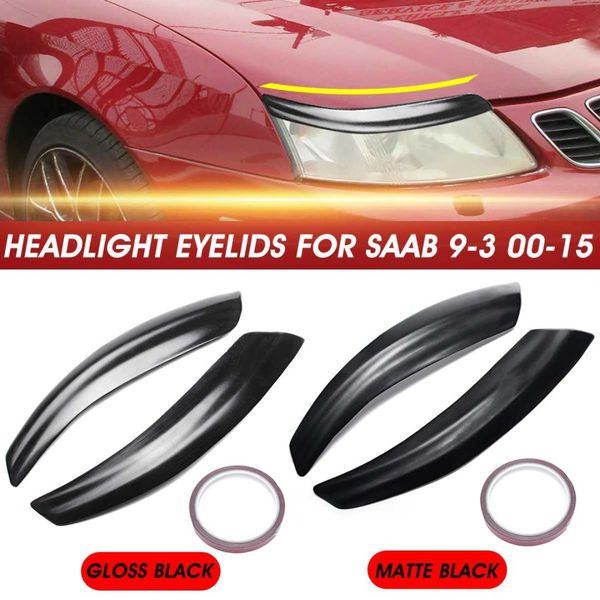 

pair gloss/matte black car headlight eyebrow sticker cover trim head lamp eyelid for saab 9-3 2000-2015