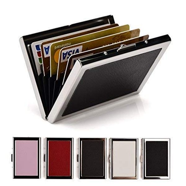 

rfid credit card holder protector stainless steel pu leather credit card wallet slim rfid metal credit card case for women or men, Brown;gray
