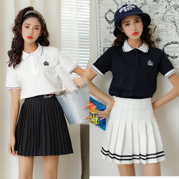 

2020 all-match crown embroiderystyle slim duan embroidery xiu lapel female student 2020 all-match crown embroiderystyle slim duan t-shirt em, White