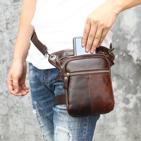 

leather outdoor multi-function running leggings diagonal cross-legged motorcycle waist pack messenger shoulder drop leg bag