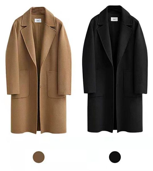 

female plus size loose warm wool blends long winter coat wool coats women office work wear elegant, Black