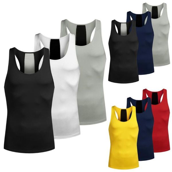

3pcs men sporting round neck sleeveless patchwork quick dry tank, Black;blue