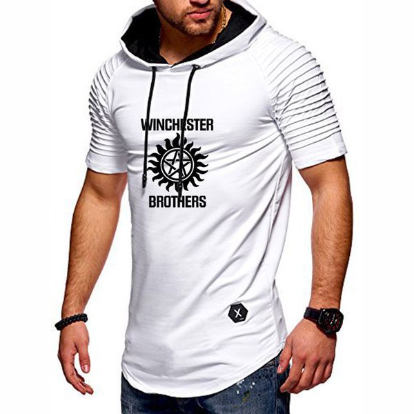 

new 2020 summer men's t-shirt winchester bros printed casual cotton slim fit hooded short sleeve solid color mens t-shirt h