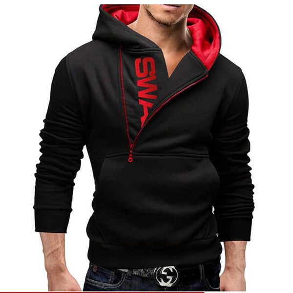 

оптово-плюс размер m-5xl 5 цветов мужская спортивная одежда боковой молнии с капюшоном пальто autumnwinter водолазка мужчины hip hop толстов, Black