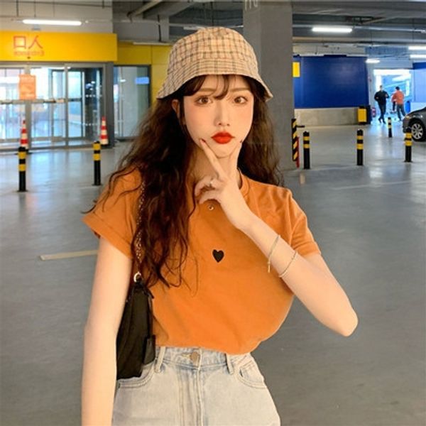 

t-shirt female love ins loose versatile student girlfriends short sleeve embroidery embroidery fashion, White