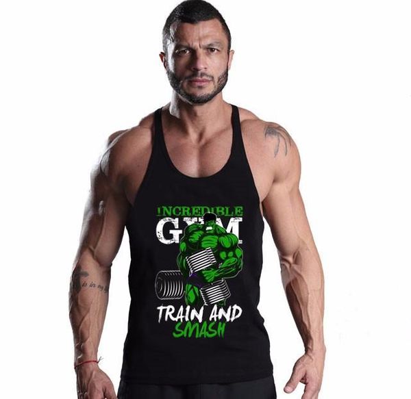 

brand men fitness tank hulk print bodybuilding men o -neck sleeveless shirt muscle cotton tank men vest singlets fine, White;black