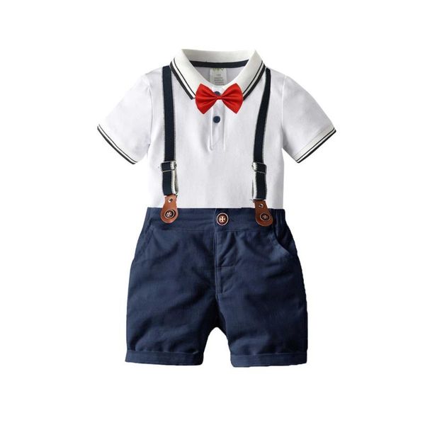 

2 3 4 5 6 years toddler boys sets casual short sleeve t-shirt overalls shorts kids clothing summer baby child clothes boy 2pcs, White