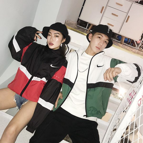 

men women fashion jackets 2019 brand couple clothes men pandelled print jackets with zipper mens womens oversize streetwear, Black;brown