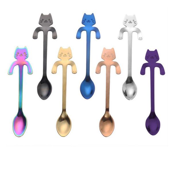

cute mini 304 stainless steel kitty cat coffee spoon stirring spoon teaspoon tea spoon dessert long handle tableware gold