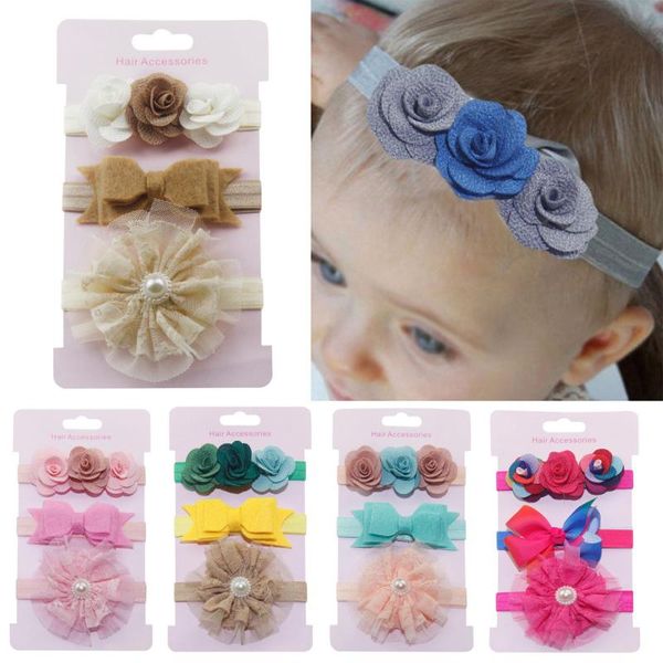 

3pcs kids baby girls floral headband hair girls baby bowknot accessories hairband set p prop lovely kids headband, Slivery;white