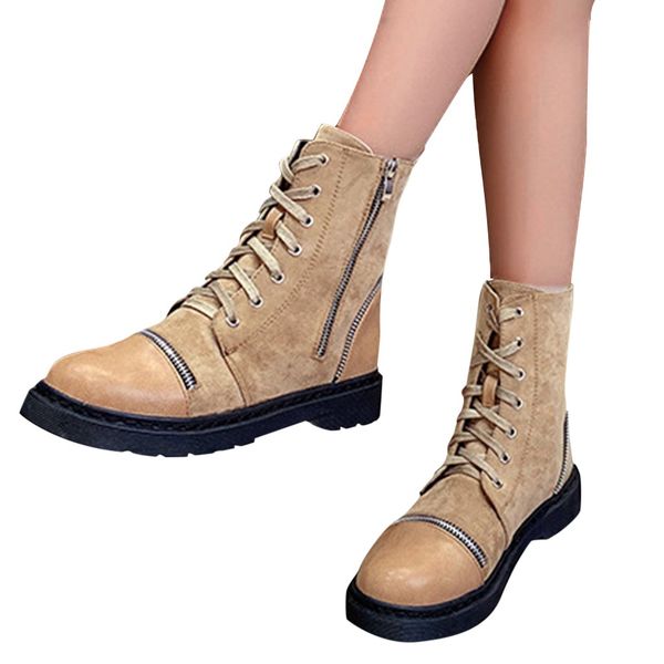 

women fashion short boots winter lace up frosting cross strappy flock keep warm lining ankle cool snow punk boots, Black