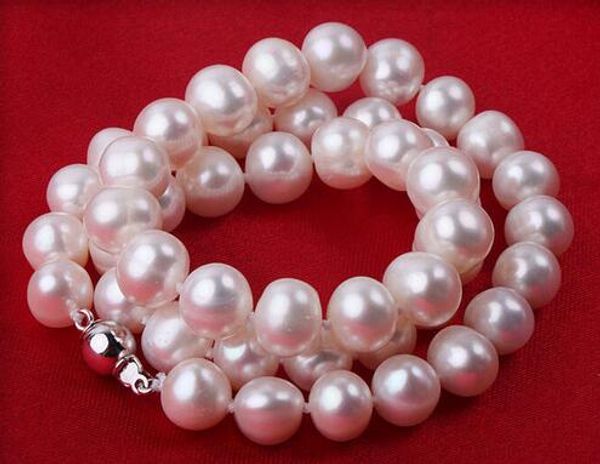 

9-10mm white south sea pearl necklace akoya 18 ", Silver