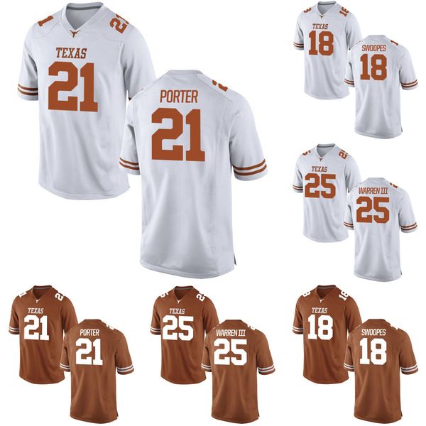 

earl campbell men's texas longhorns chris warren iii kyle porter tyrone swoopes orange white stitched college football game jersey, Black