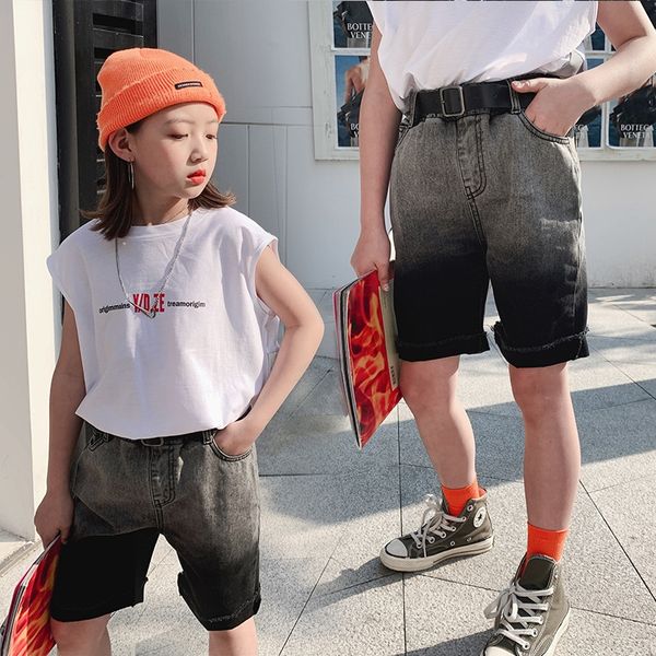

2020 summer and wear clothing children's gradient jeans medium-size children's foreign style woolen jeans, Blue