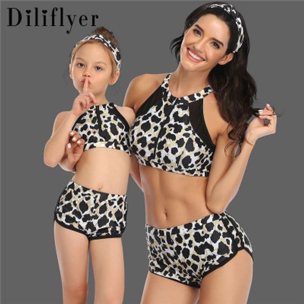 

2020 new sweet mother and daught bikinis set family swimsuit leopard printed size s m l