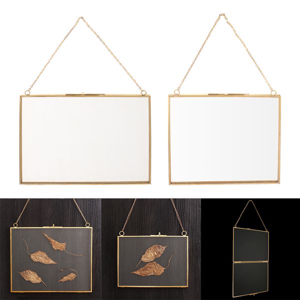 

2x double sided hanging glass display frame for diy p picture plant specimen