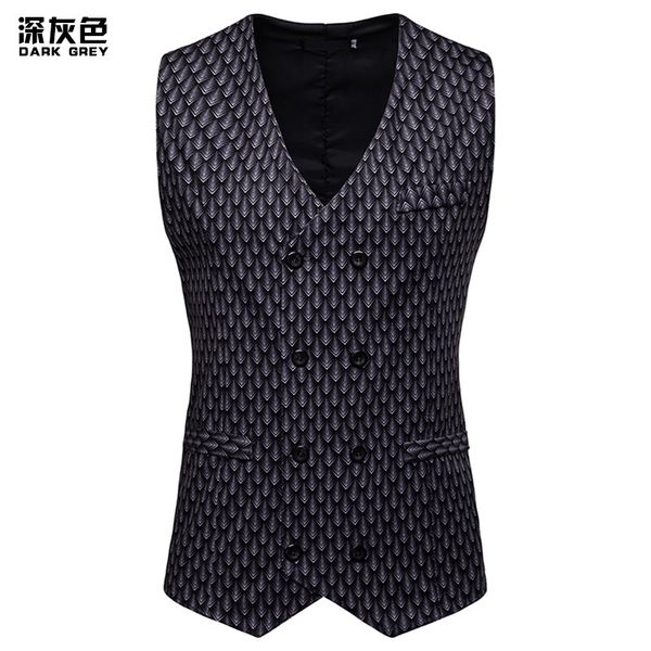 

eu size men's suit vest v neck casual waistcoat casual vest for bar waiter, Black;white