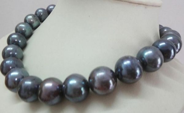 

huge 18"12-15mm south sea genuine black gray perfect round pearl necklace fine pearls jewelry, Silver