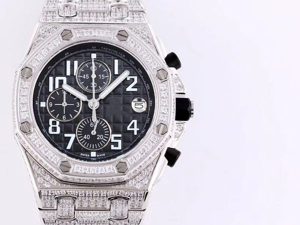 

super watch mens watch man quartz wristwatch 42mm diamond gold stainless steel strap male luxury watches wristwatches, Slivery;brown