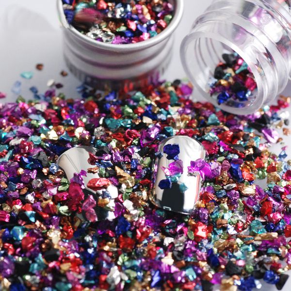 

1 bag irregular metal decoration broken stone 3d nail art shell glitters diy nail tools uv gel polish decors beauty nails, Silver;gold