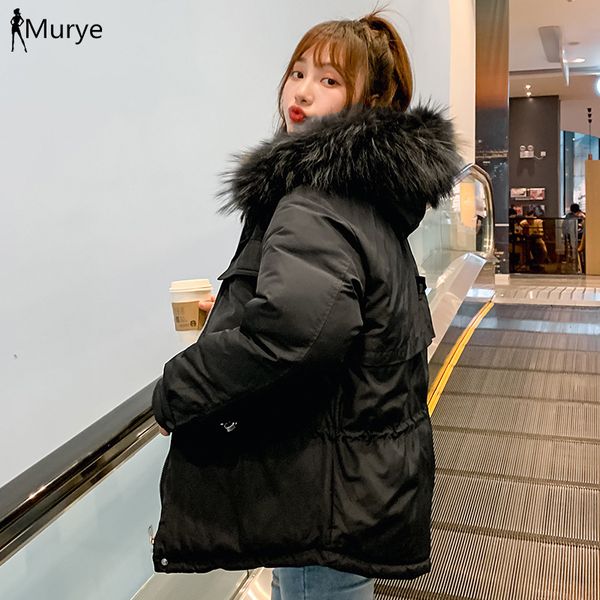 

winter jacket women parka real fur oversize snow wear female jacket fashion women winter coat thick hooded casual outerwear, Black