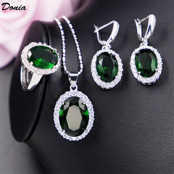 

donia jewelry new fashion copper micro inlaid zircon earring necklace ring three piece bridal jewelry set, Silver