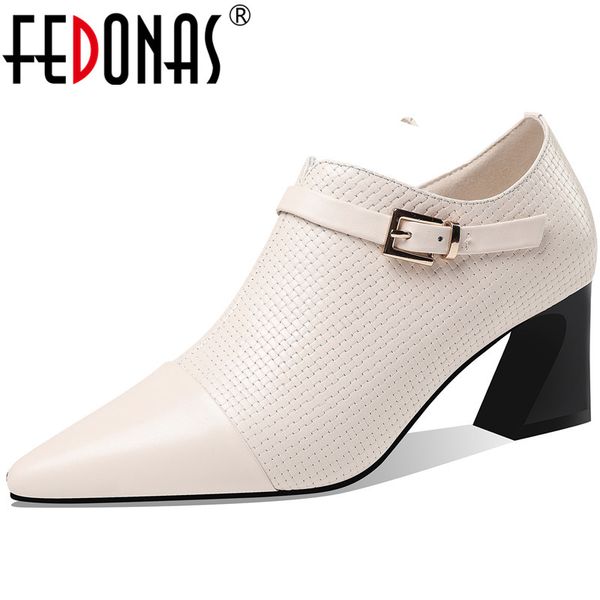 

fedonas women cow leather party shoes prom pumps spring summer metal decoration pointed toe high heels fashion shoes woman, Black
