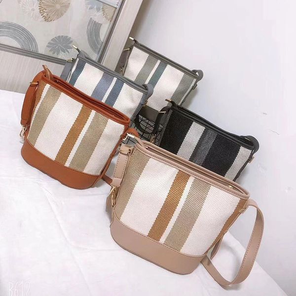 

bag female 2020 new fashion contrasting color bucket bag western style all-match canvas pu leather single-shoulder crossbody