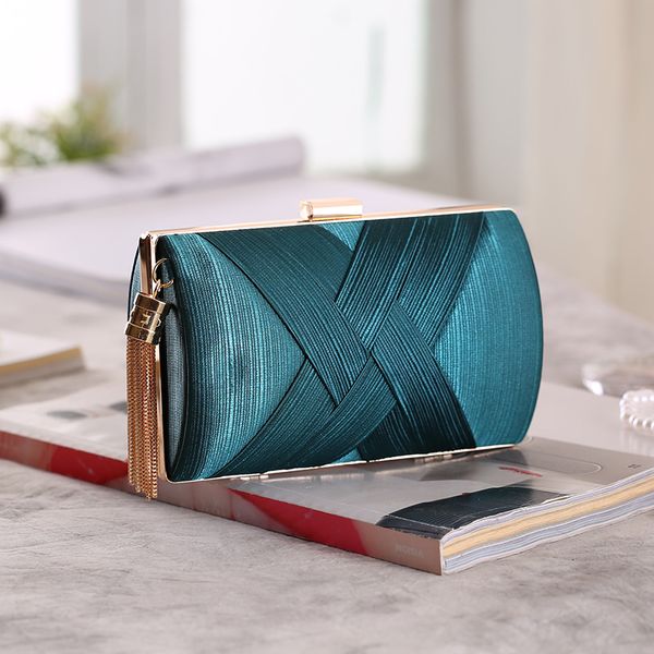

women's bag new pleated satin woven metal tassel cylinder evening party dress hand holding diagonal pouch