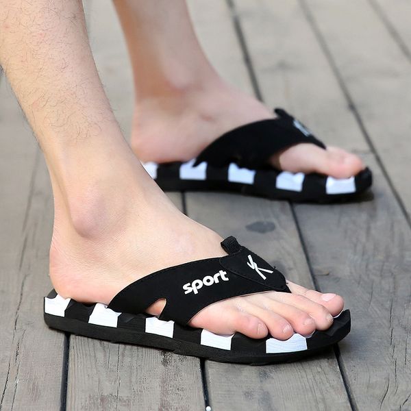 

summer 2019 new style flip-flops men's trend fashion and personality summer outer wear anti-slip korean-style outdoor slipper me, Black