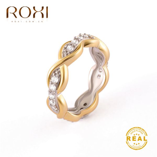

roxi fashion cz infinity endless love ring dainty gold color separation wedding rings for women 8 shape rhinestone finger rings, Slivery;golden