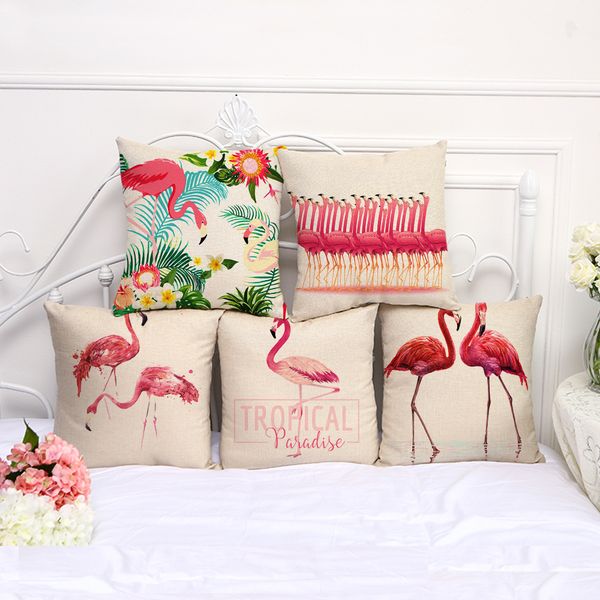 

tropical flamingo pillow case bohemian bed bird pillowcover cotton linen ethnic car pillow cover bedroom sofa throw cushion drop ship