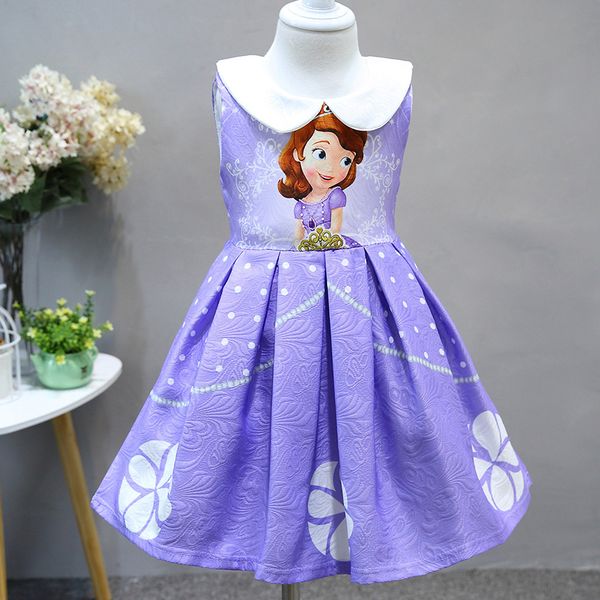 

girls princess dress cosplay sofia princess baby party dress summer sleeveless print children's day birthday children's costumes, Black