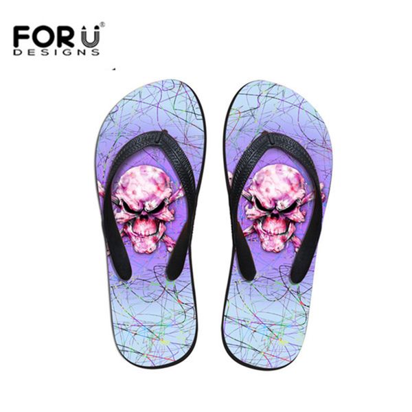 

forudesigns women's 3d punk skull print summer beach flip flops fashion ladies casual house light slippers female sandals shoes, Black