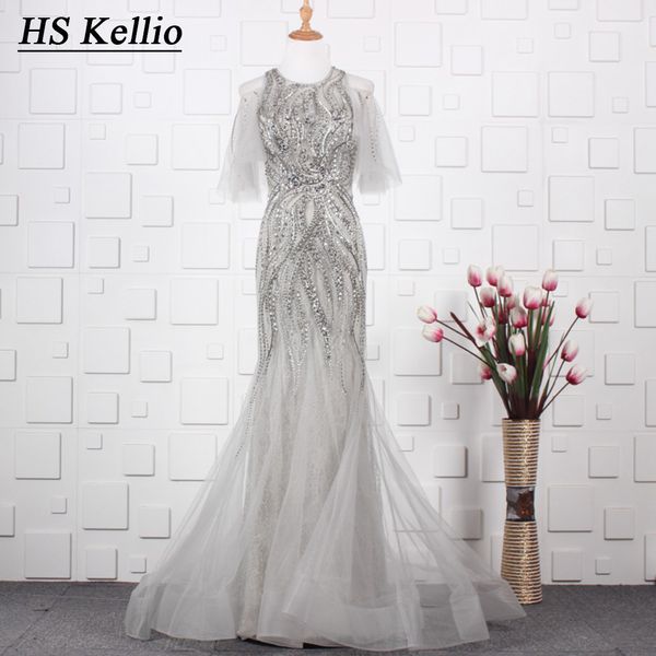 

hs kellio tulle prom dress long exquisite beaded silver mermaid prom dresses for women, White;black