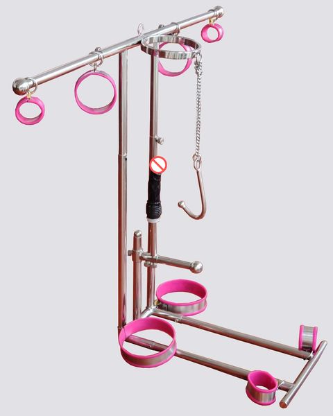 

stainless steel kneeling sm bondage force to kneel training device with anklet cuffs collar thigh cuff dildo anal hook harness furniture