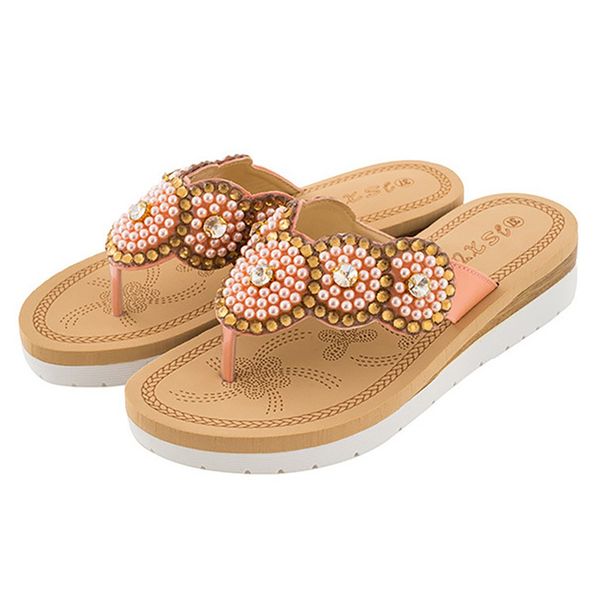 

vogue nice women slippers summer flip flops string bead flat slippers women shoes casual home, Black