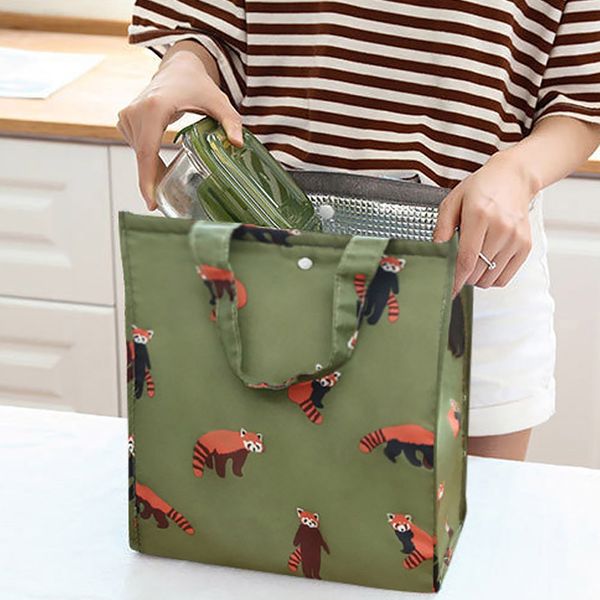 

waterproof oxford traveling storage bag portable folding lunch bags large capacity handbag insulate package picnic bag korean, Blue;pink