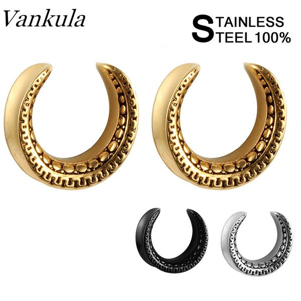 

vankula 2pcs saddle ear plugs and tunnels 316l stainless steel ear piercings earring expander gauges body jewelry, Slivery;golden