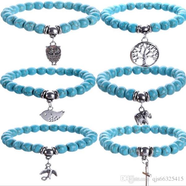 

blue white green red natural turquoises stone bracelet homme femme charms 8mm men strand beads yoga bracelets women, Slivery;golden