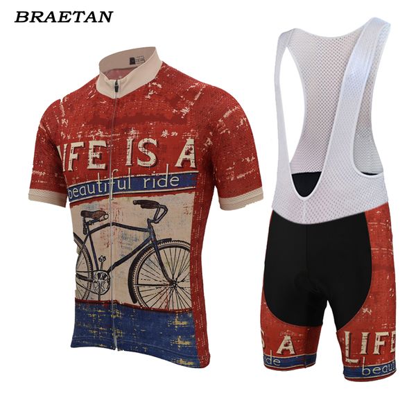 

men life is a beautiful ride cycling set cycling wear summer short sleeve clothing 9d gel pad bib pants braetan, Black;blue