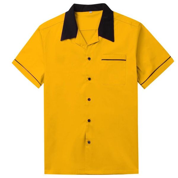 Camicia da bowling bianca Camicia retrò classica a maniche corte ST117Y Camicie da uomo ispirate alla metà del secolo in cotone rosso giallo