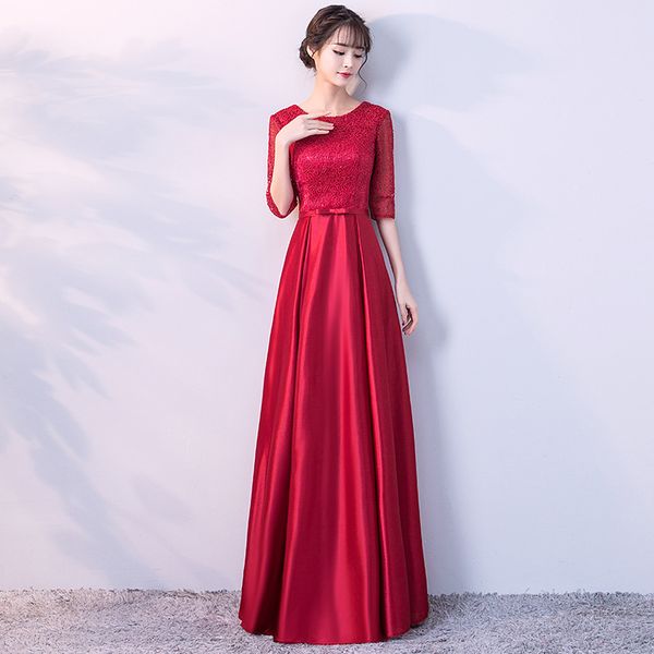 

evening dress half sleeve shining fashion formal dresses elegant illusion zipper party gown for women, Red