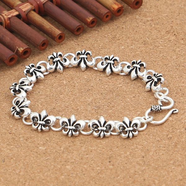 

925 sterling silver handmade vintage ch jewelry american european antique silver designer anchor charm link chain bracelets for women men, Golden;silver
