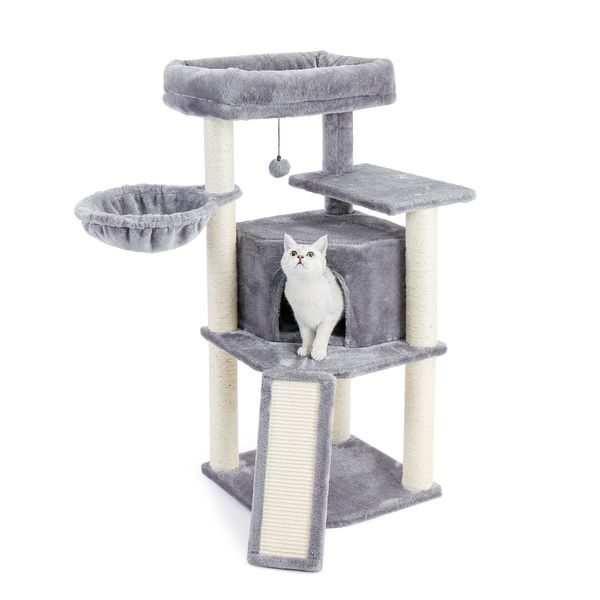 

cat tree climbing tower with sisal scratching posts hammock perch cat bed platform dangling ball cat furniture
