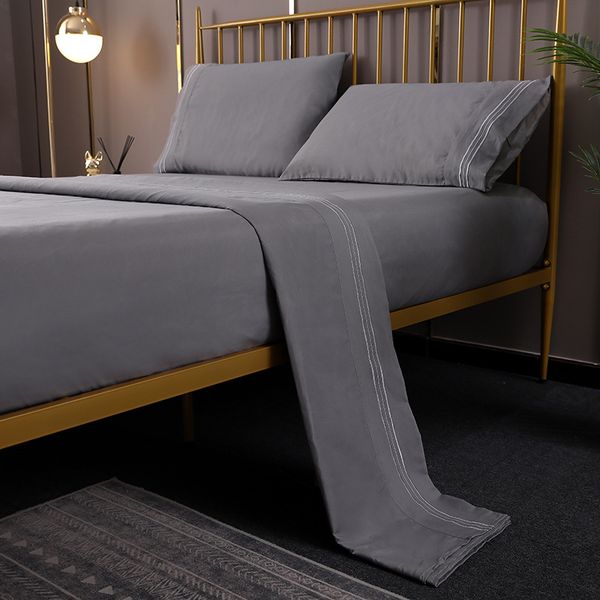 Solid Color Bed Sheet Queen Size Pillowcases Bedding Set Cotton