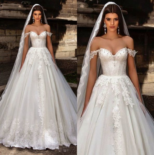 

vintage a line wedding dresses off shoulder lace bridal gowns with beads floor length backless illusion beach wedding dress, White