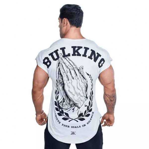 

bulking printed mens designer tshirts exercise clothing summer male bodybuild crew neck tees gym fitness sport, White;black