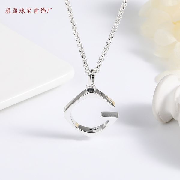 

gujia 925 sterling silver single g hollow necklace ins simple temperament all-match couple accessories